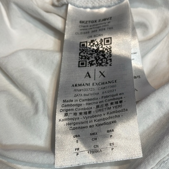 Armani Exchange Womens White V-Neck  T-shirt Size Small - Picture 5 of 5